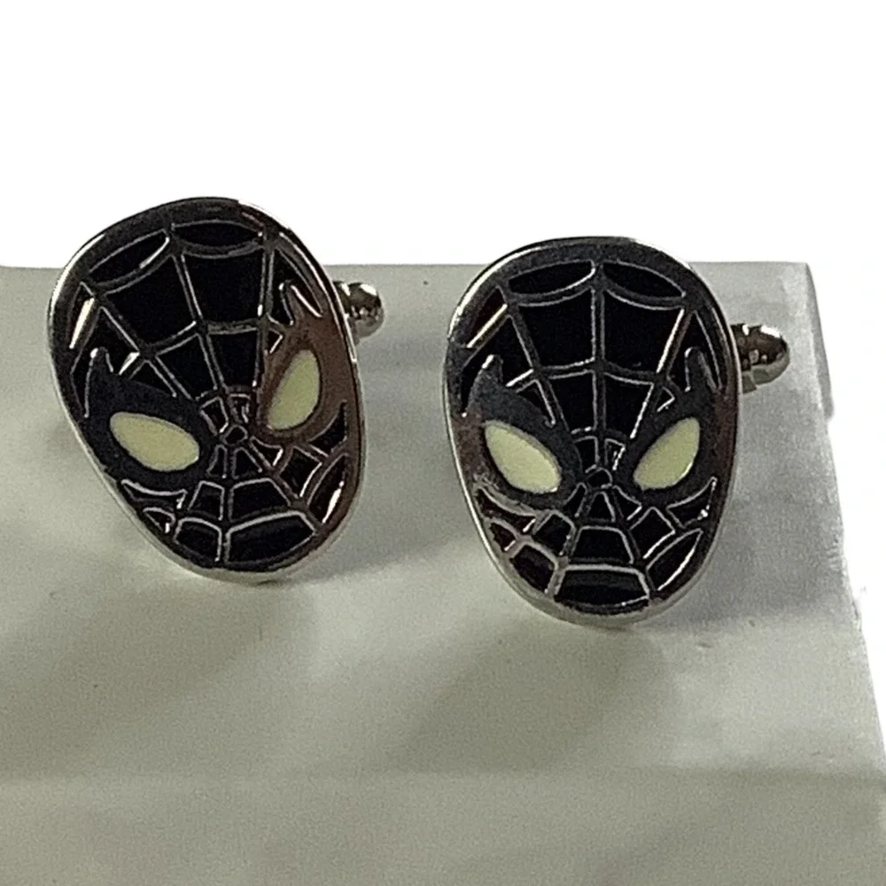 Spiderman Cufflinks Mens Silver Black Comic Book‎ Superhero Accessory
